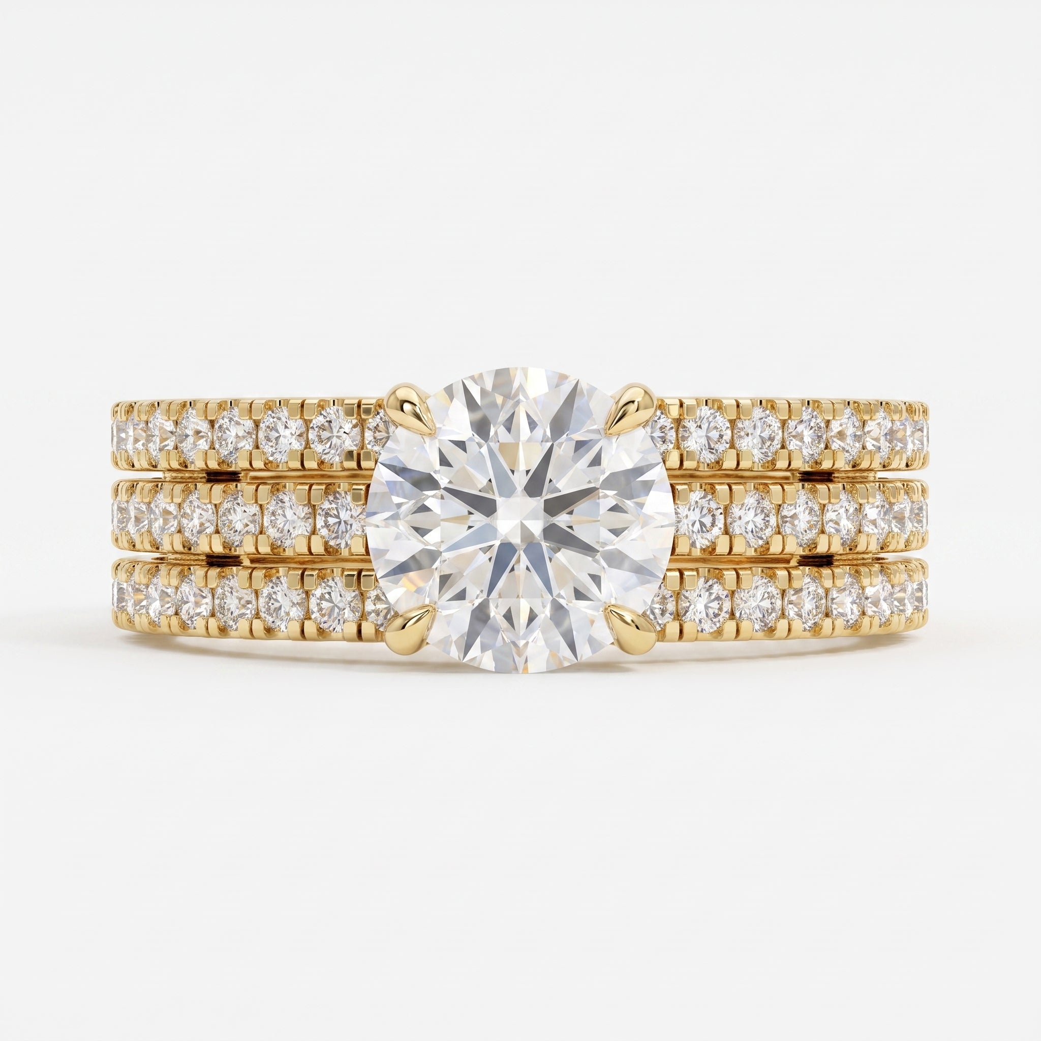 3 Row Round Diamond Statement Side Stone Ring