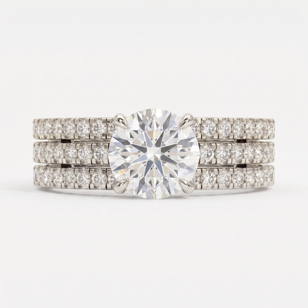 3 Row Round Diamond Statement Side Stone Ring