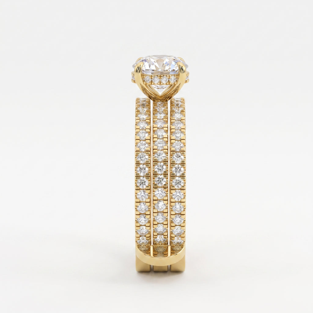 3 Row Round Diamond Statement Side Stone Ring