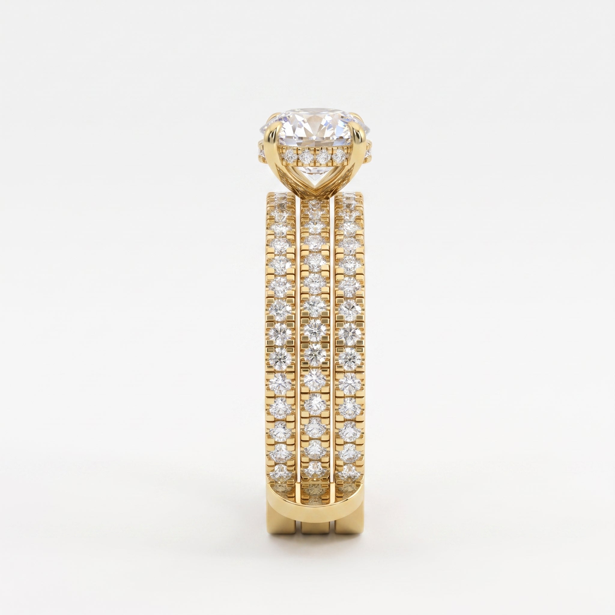 3 Row Round Diamond Statement Side Stone Ring