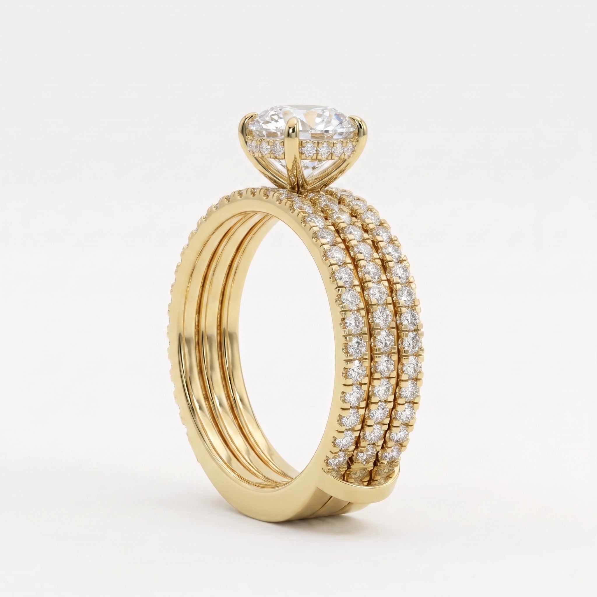 3 Row Round Diamond Statement Side Stone Ring
