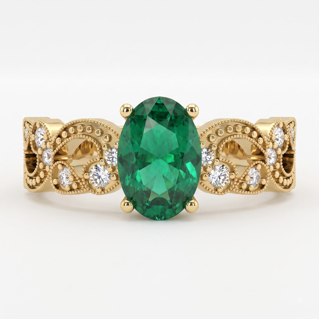 Modern Green Oval Diamond Vintage Inspired Ring