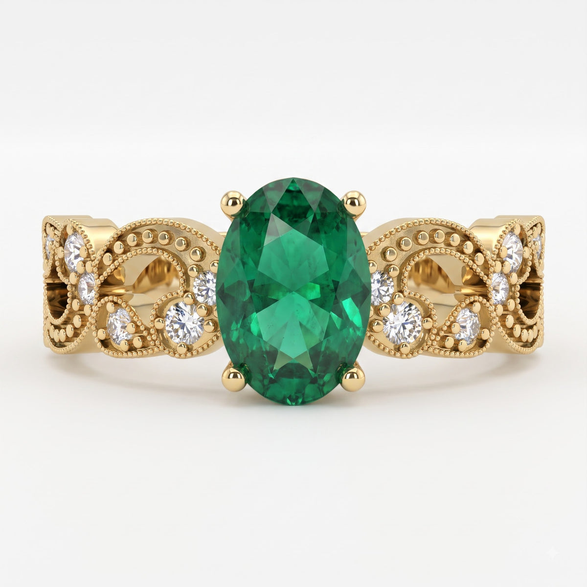 Modern Green Oval Diamond Vintage Inspired Ring