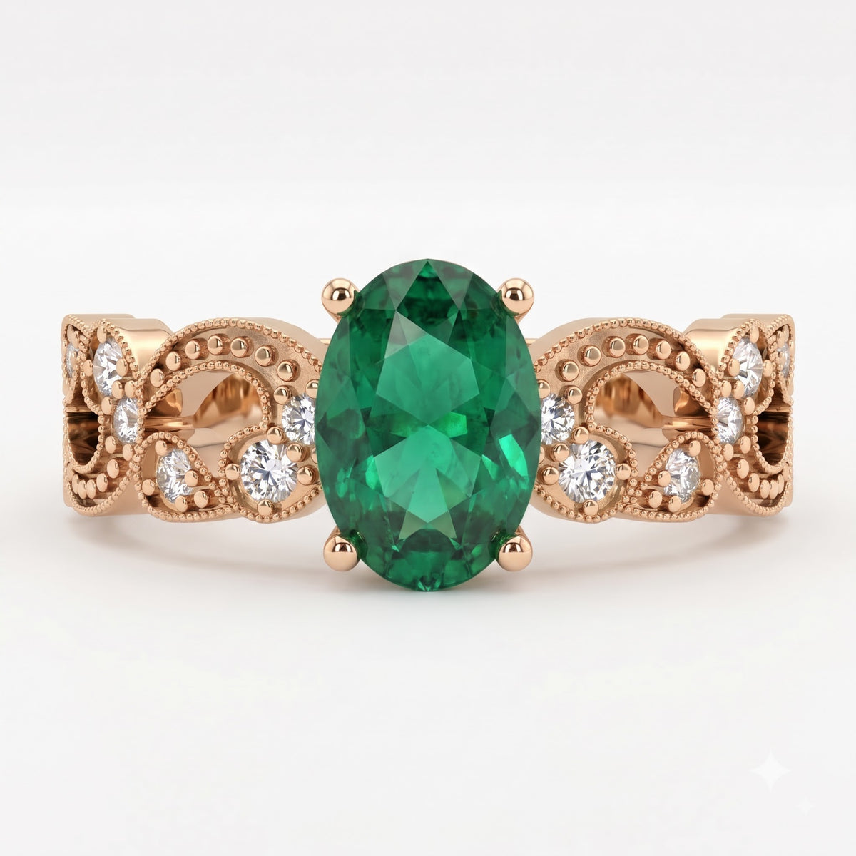 Modern Green Oval Diamond Vintage Inspired Ring