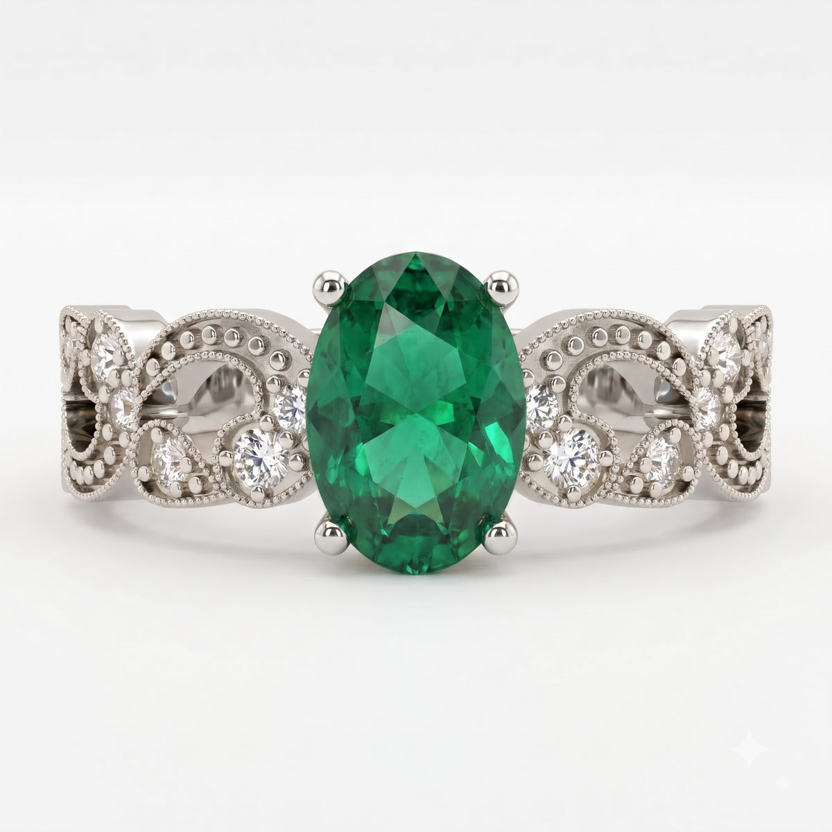 Modern Green Oval Diamond Vintage Inspired Ring