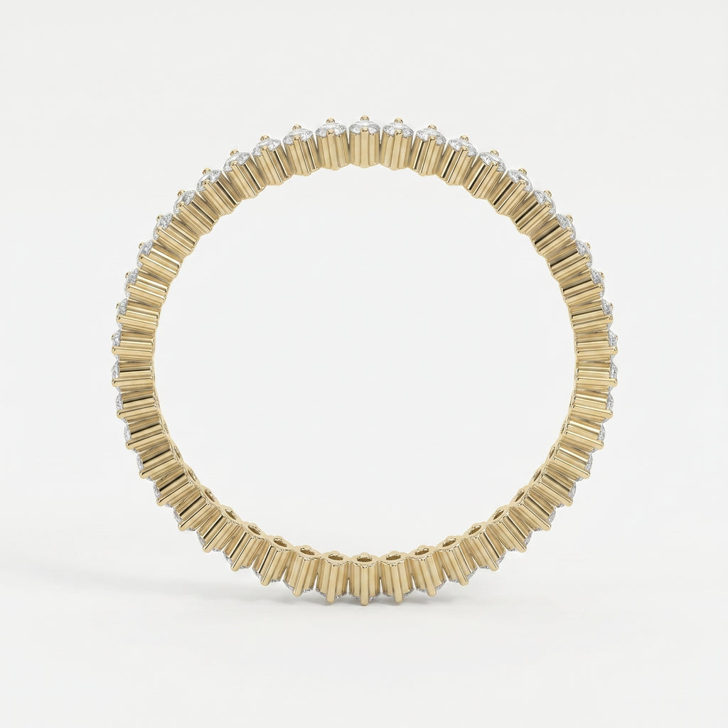 Side profile of diamond eternity band showing yellow gold setting details and brilliant diamond placement