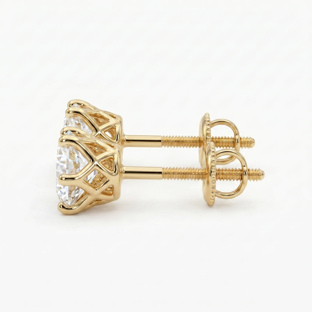 Classic 6 Prong Round Brilliant Diamond Stud Earrings
