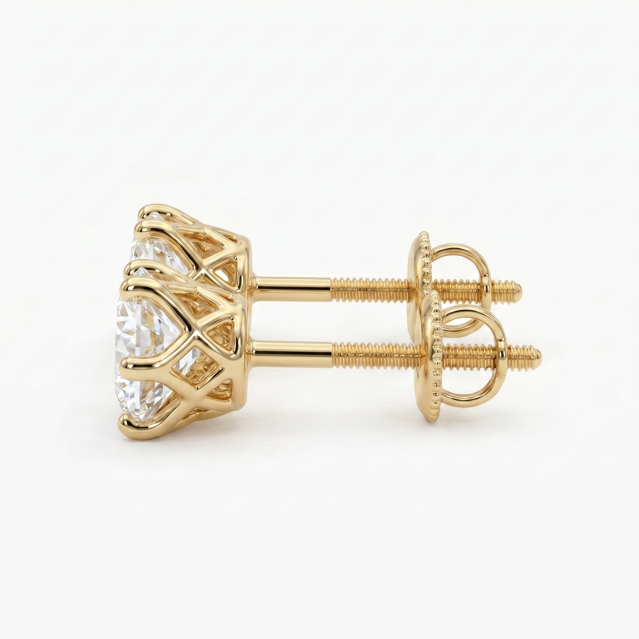 Classic 6 Prong Round Brilliant Diamond Stud Earrings