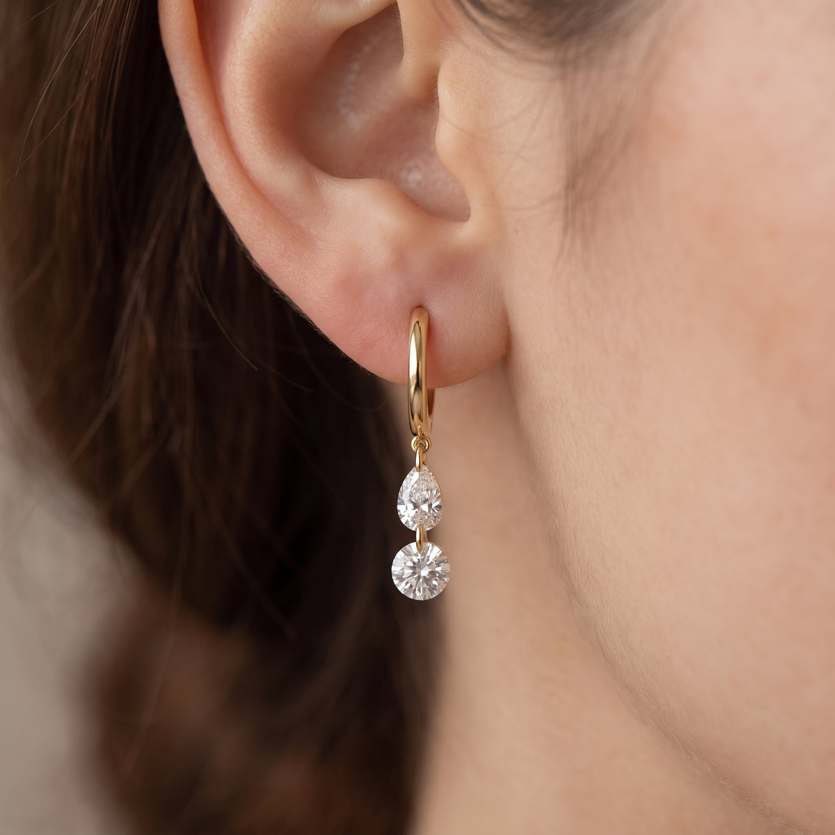 Modern Pear & Round Cut Diamond  Huggie Hoops Earrings