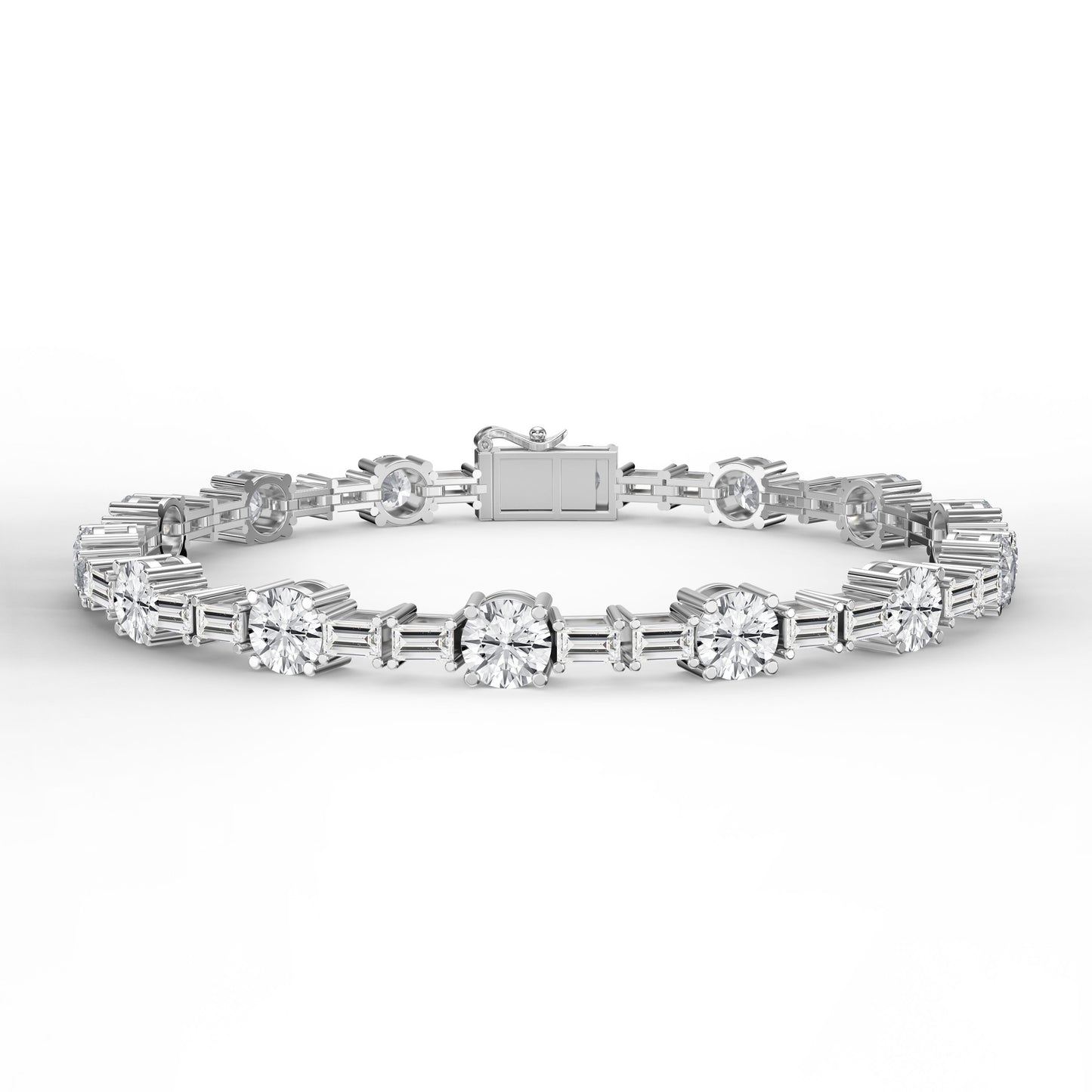 Round & Baguette Diamond Tennis Bracelet