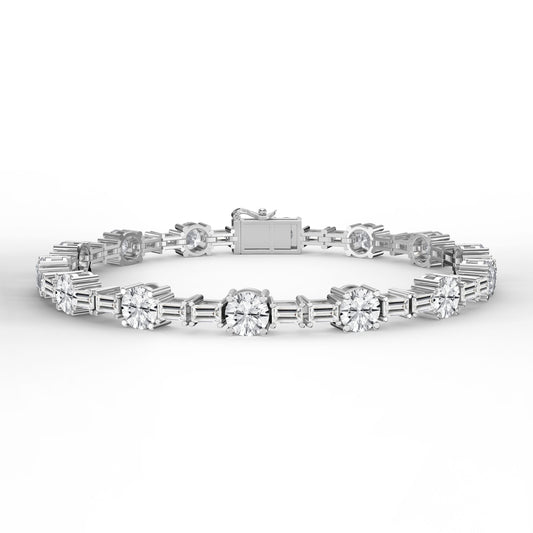 Round & Baguette Diamond Tennis Bracelet