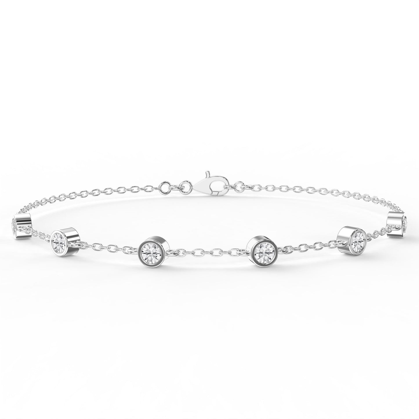 Diamond Station Bracelet – Bezel Set Round Diamonds Minimalist Chain Design