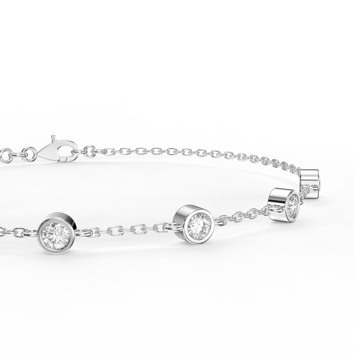 Diamond Station Bracelet – Bezel Set Round Diamonds Minimalist Chain Design