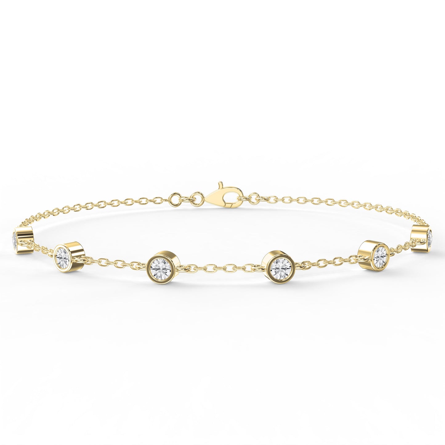 Diamond Station Bracelet – Bezel Set Round Diamonds Minimalist Chain Design