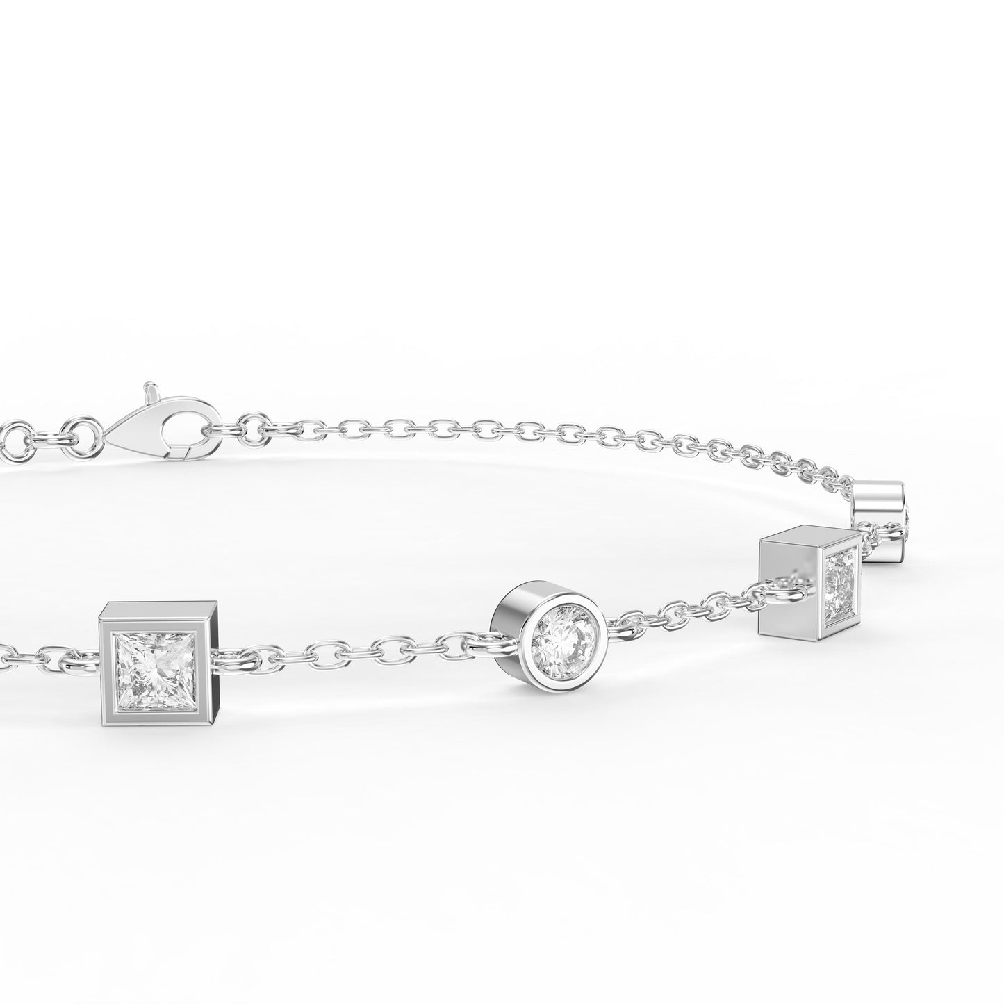 Modern Diamond Station Bracelet with Alternating Round & Princess-Cut Bezel Set Diamonds