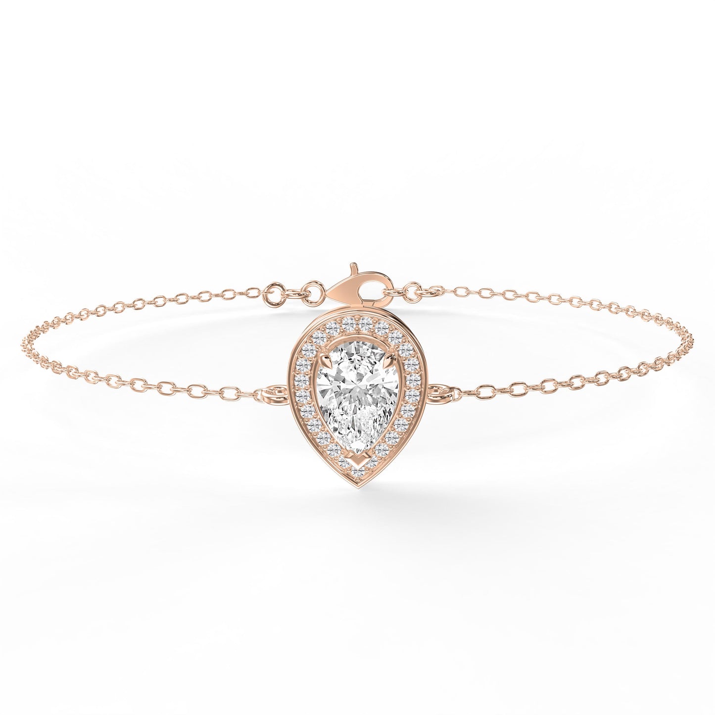 Pear Shape Diamond Halo Chain Bracelet