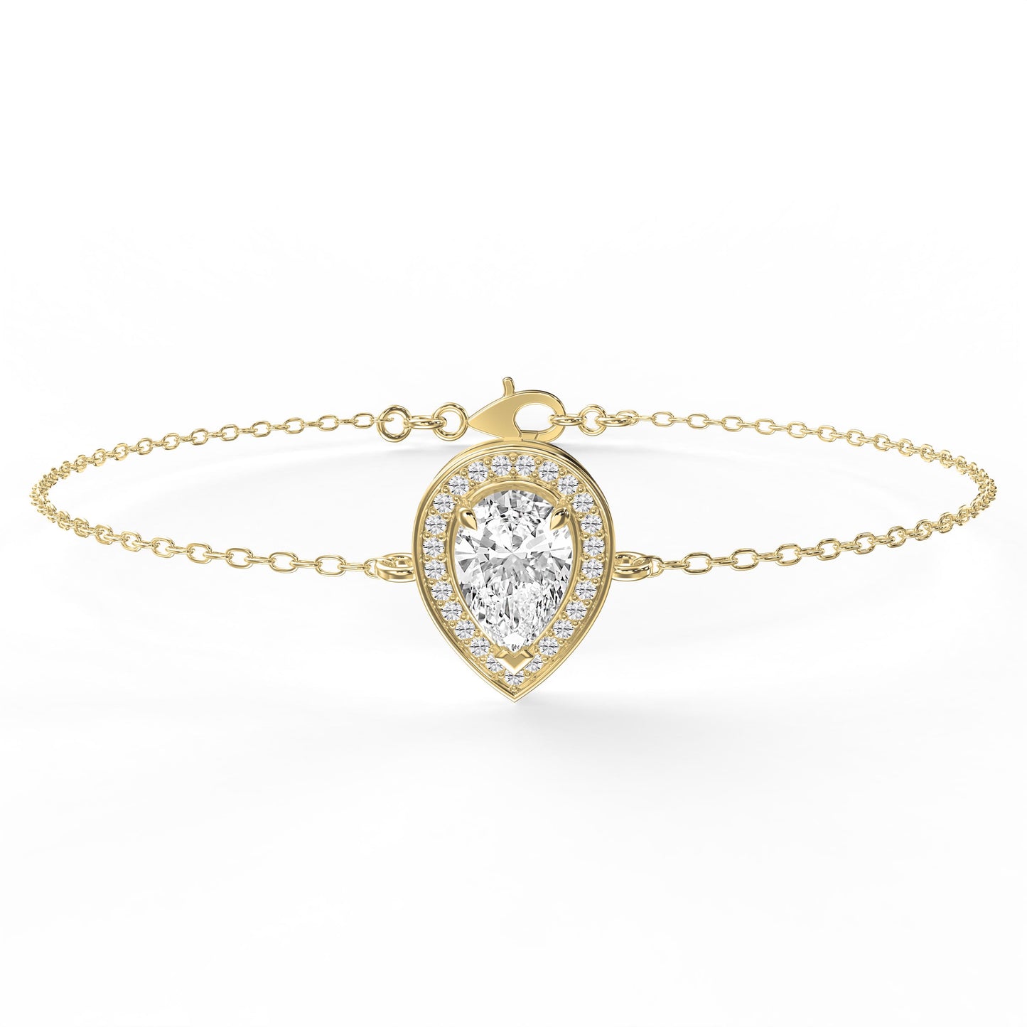 Pear Shape Diamond Halo Chain Bracelet