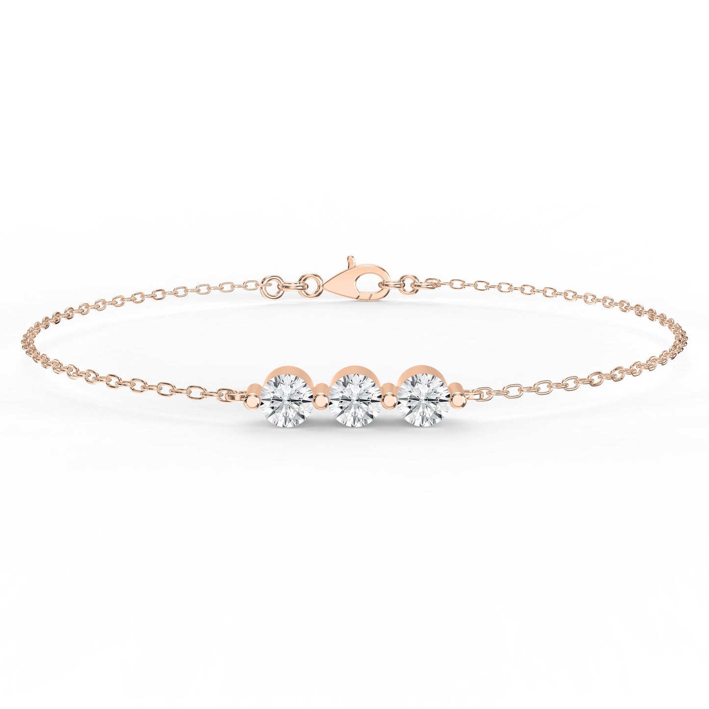 Round Diamond Timeless Trinity Bezel Set Chain Bracelet