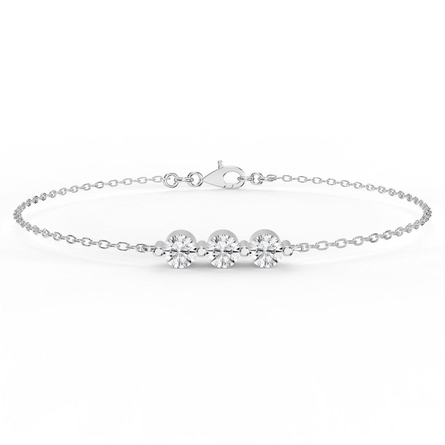 Round Diamond Timeless Trinity Bezel Set Chain Bracelet