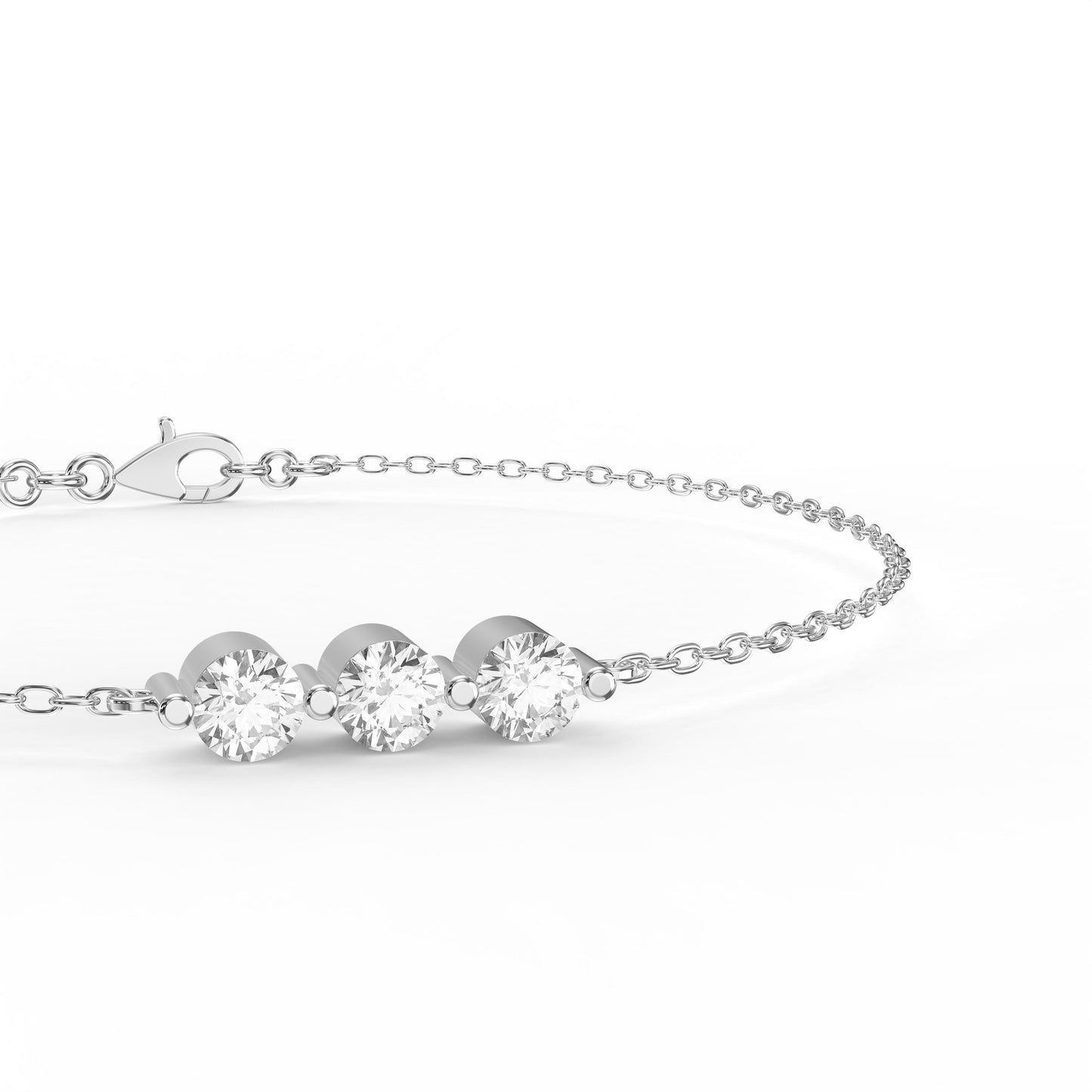 Round Diamond Timeless Trinity Bezel Set Chain Bracelet