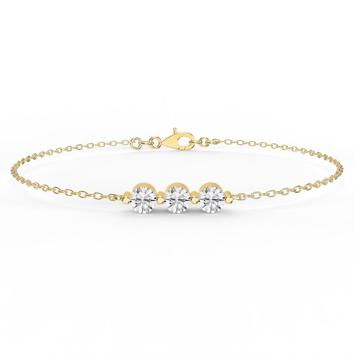 Round Diamond Timeless Trinity Bezel Set Chain Bracelet