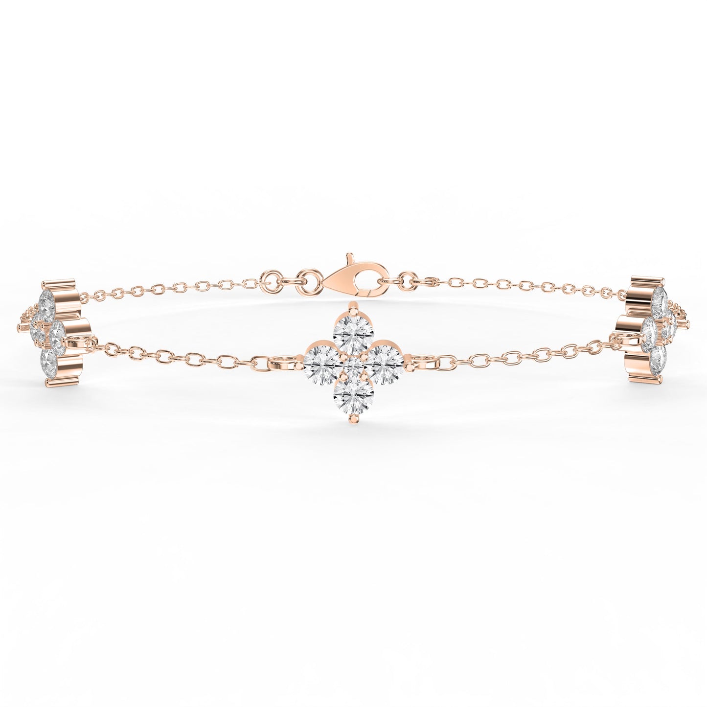 Round Diamond Verdant Bloom Clover Chain Bracelet