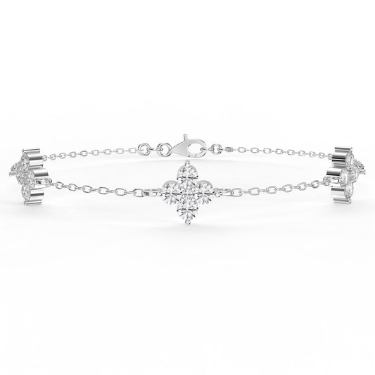 Round Diamond Verdant Bloom Clover Chain Bracelet