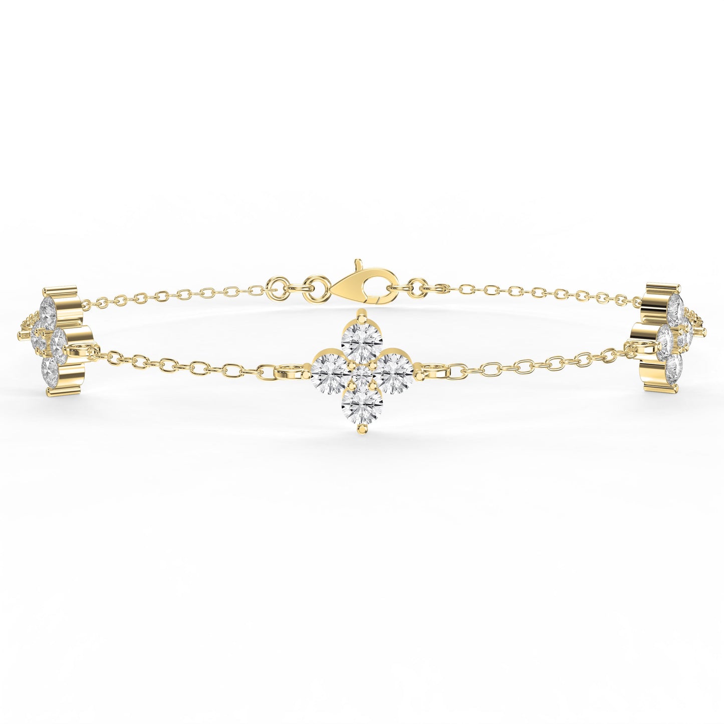 Round Diamond Verdant Bloom Clover Chain Bracelet