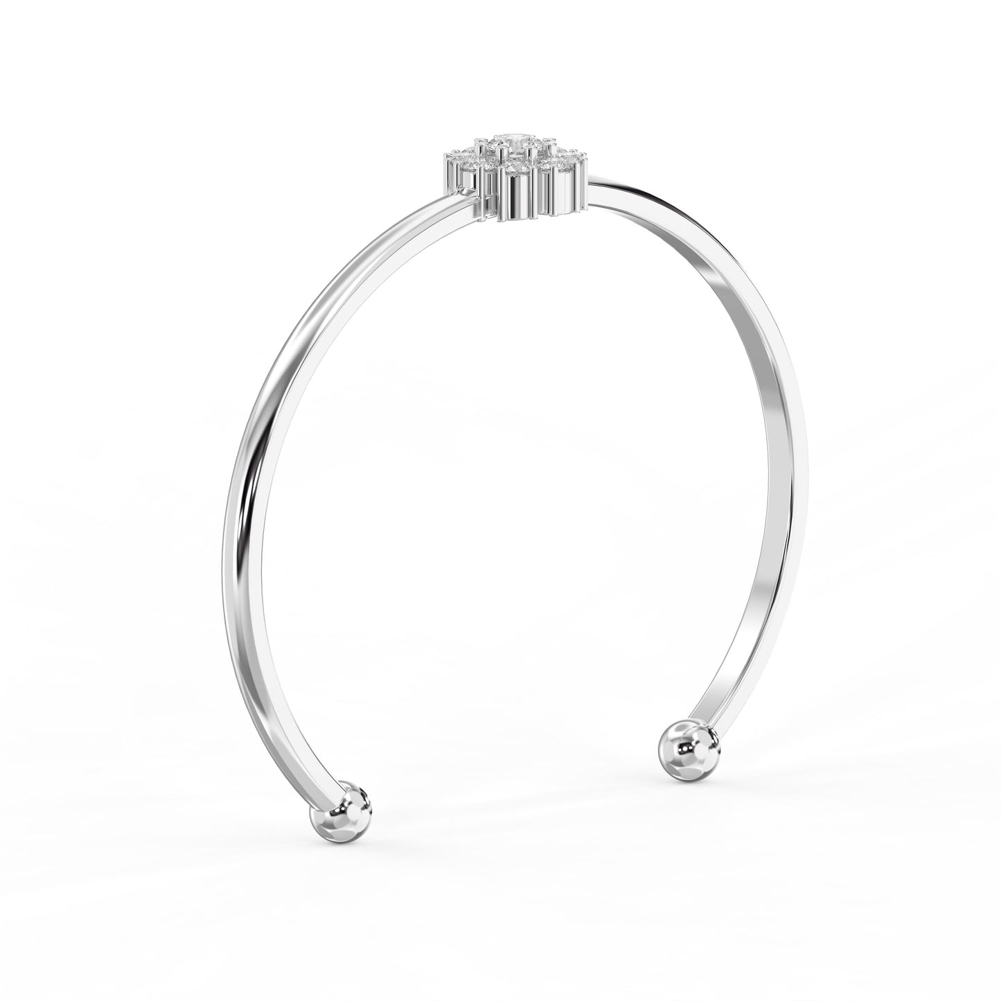 Floral Diamond Cluster Open Cuff Bracelet