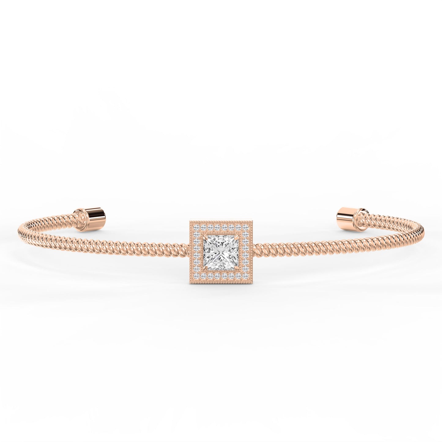 Luxury Cuff Bracelet with Square Halo Centerpiece – Princess Cut Diamond