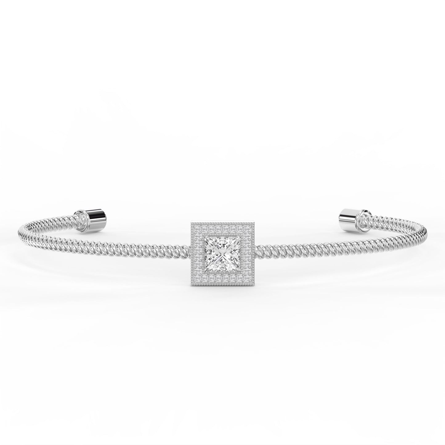 Luxury Cuff Bracelet with Square Halo Centerpiece – Princess Cut Diamond