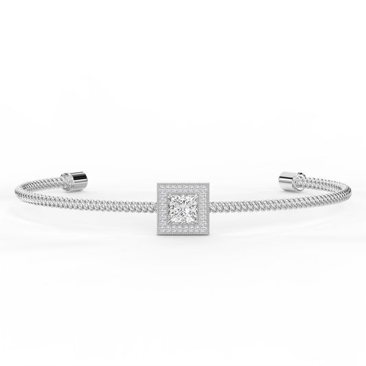 Luxury Cuff Bracelet with Square Halo Centerpiece – Princess Cut Diamond