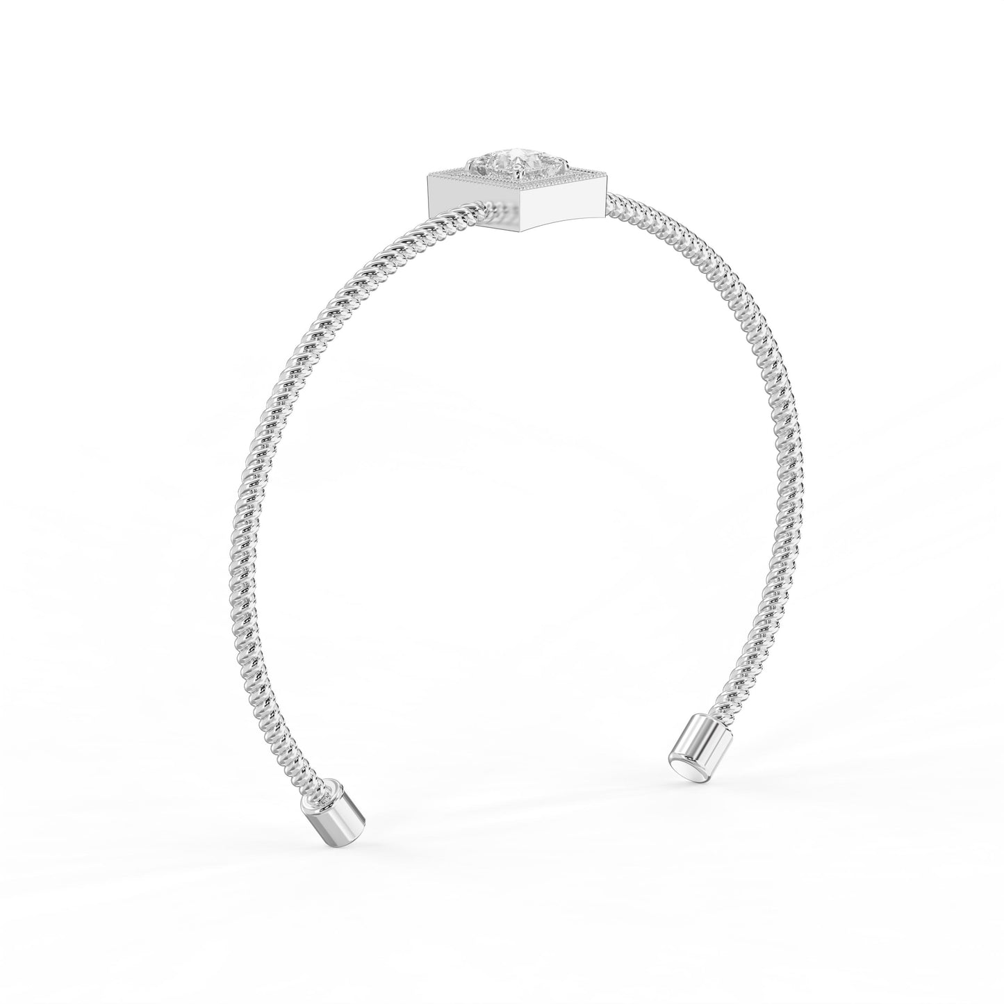 Luxury Cuff Bracelet with Square Halo Centerpiece – Princess Cut Diamond
