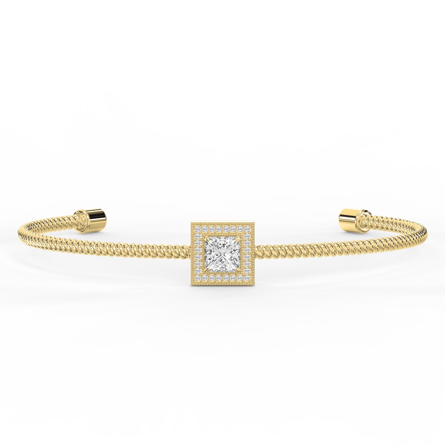 Luxury Cuff Bracelet with Square Halo Centerpiece – Princess Cut Diamond