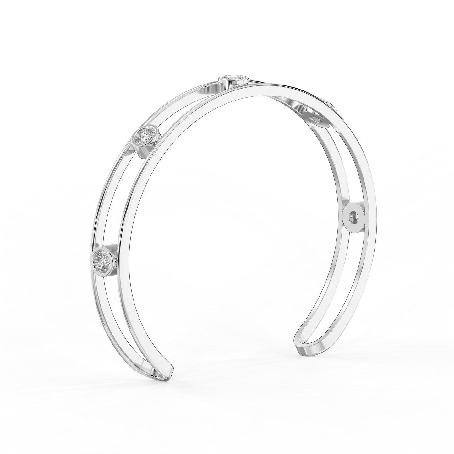 Minimalist Cuff Bracelet with Bezel Set Round Diamonds