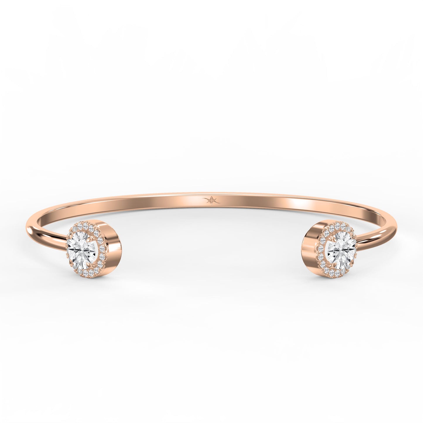 Elegant Open Cuff Bracelet with Round Halo Diamonds