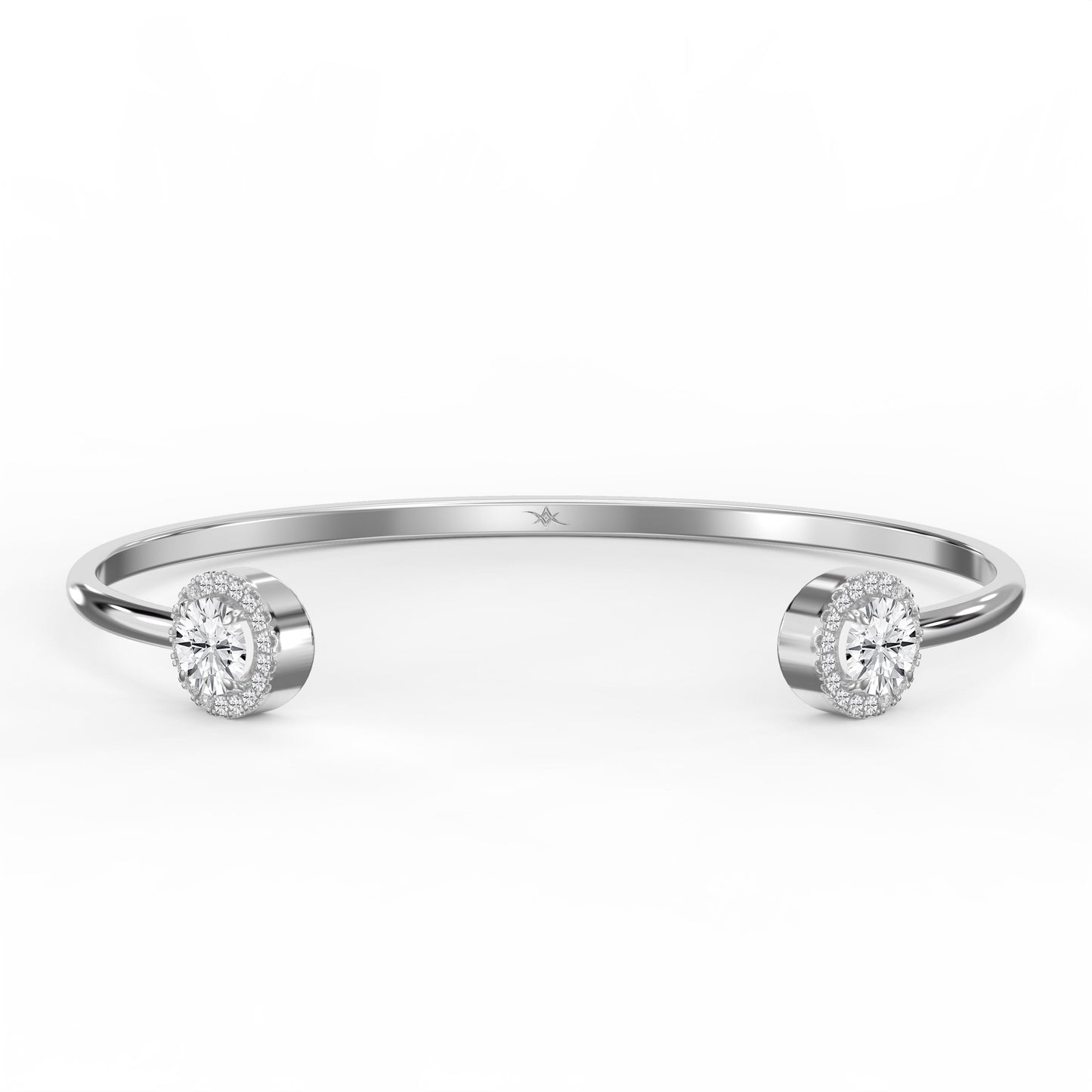 Elegant Open Cuff Bracelet with Round Halo Diamonds