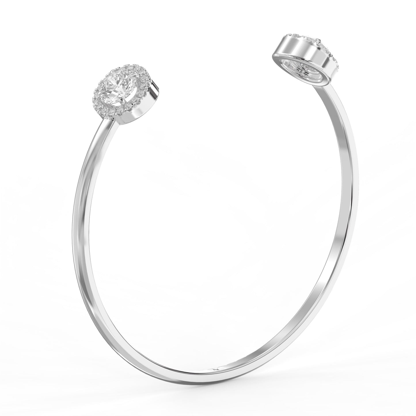 Elegant Open Cuff Bracelet with Round Halo Diamonds