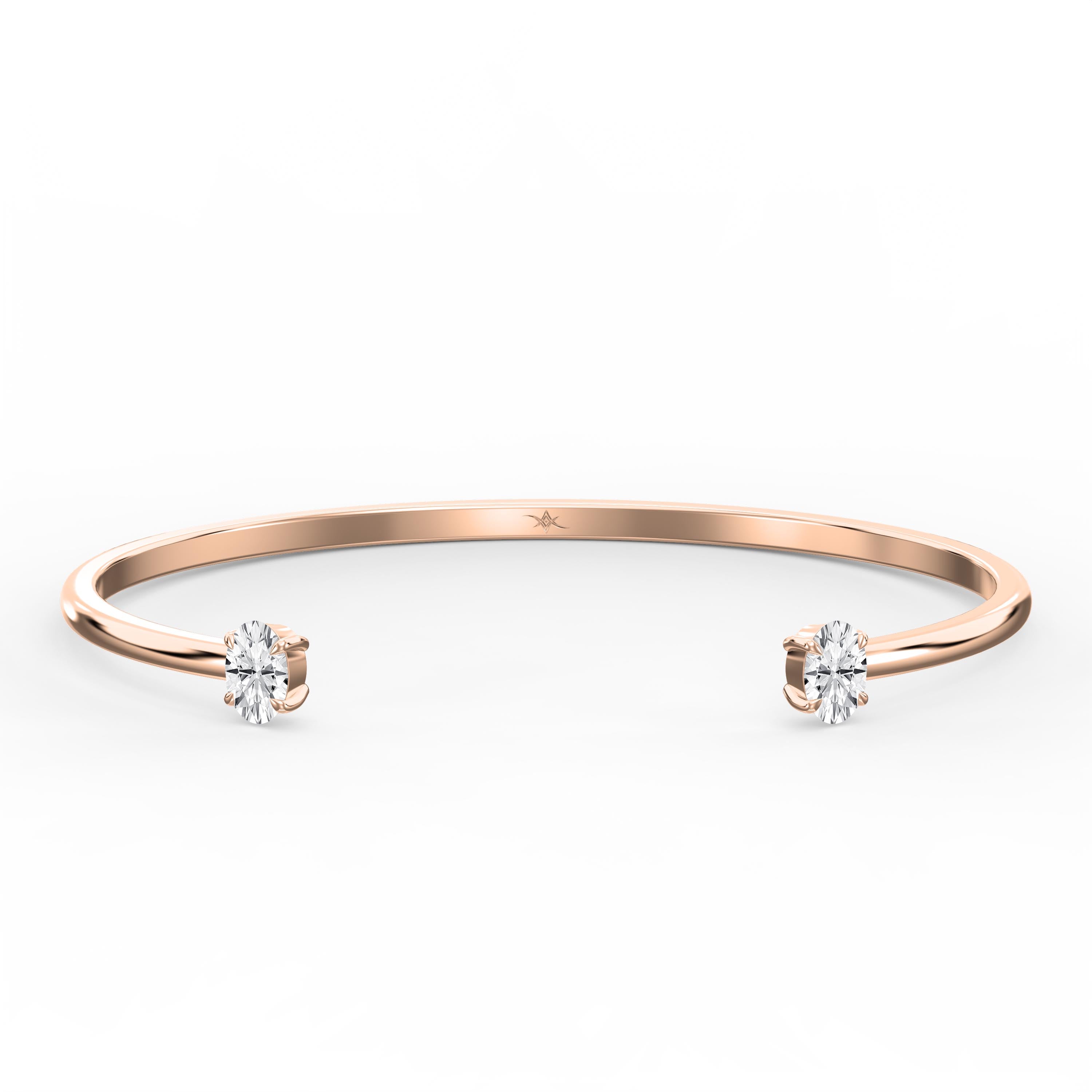 Minimalist Open Cuff Bracelet with Solitaire Oval Diamonds