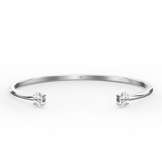 Minimalist Open Cuff Bracelet with Solitaire Oval Diamonds
