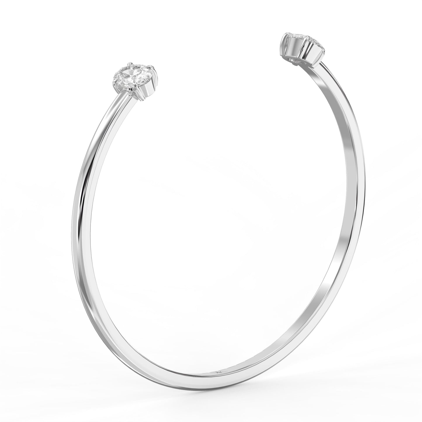 Minimalist Open Cuff Bracelet with Solitaire Oval Diamonds