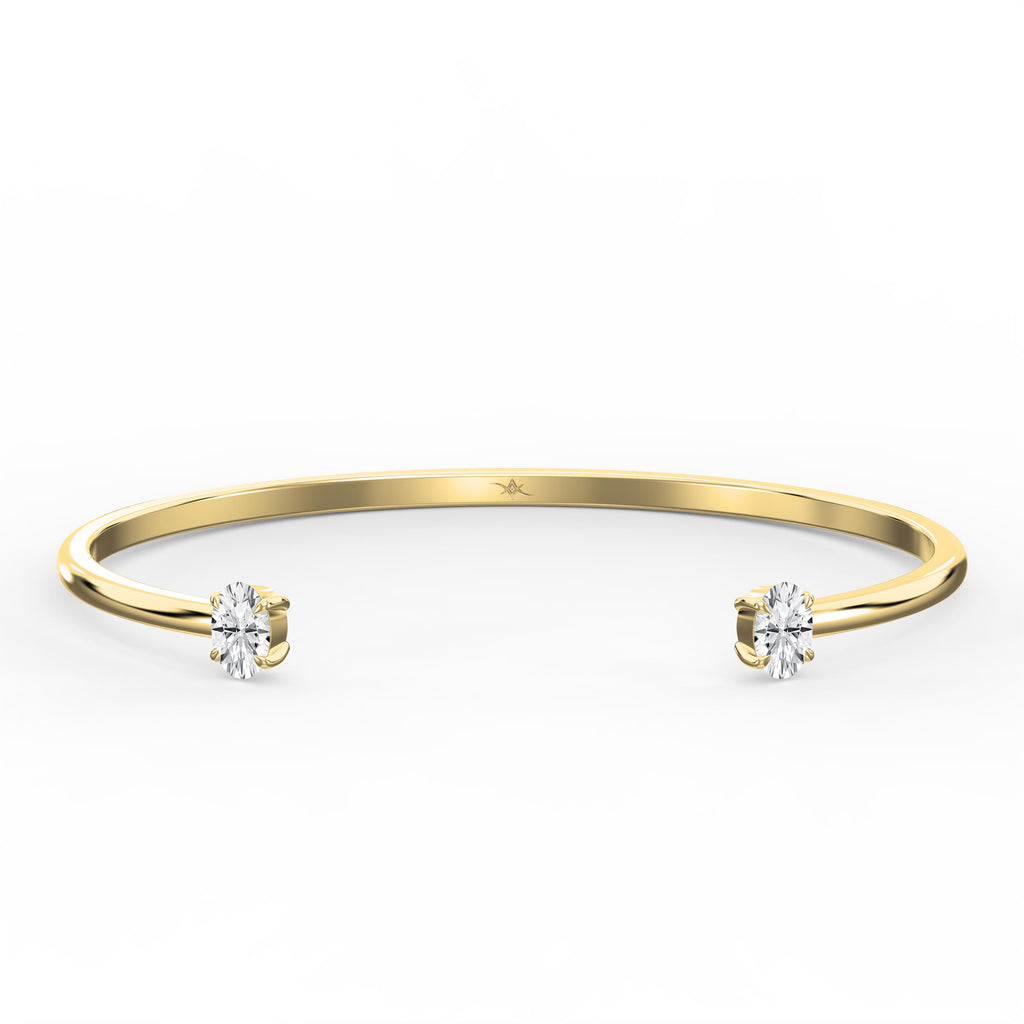 Minimalist Open Cuff Bracelet with Solitaire Oval Diamonds