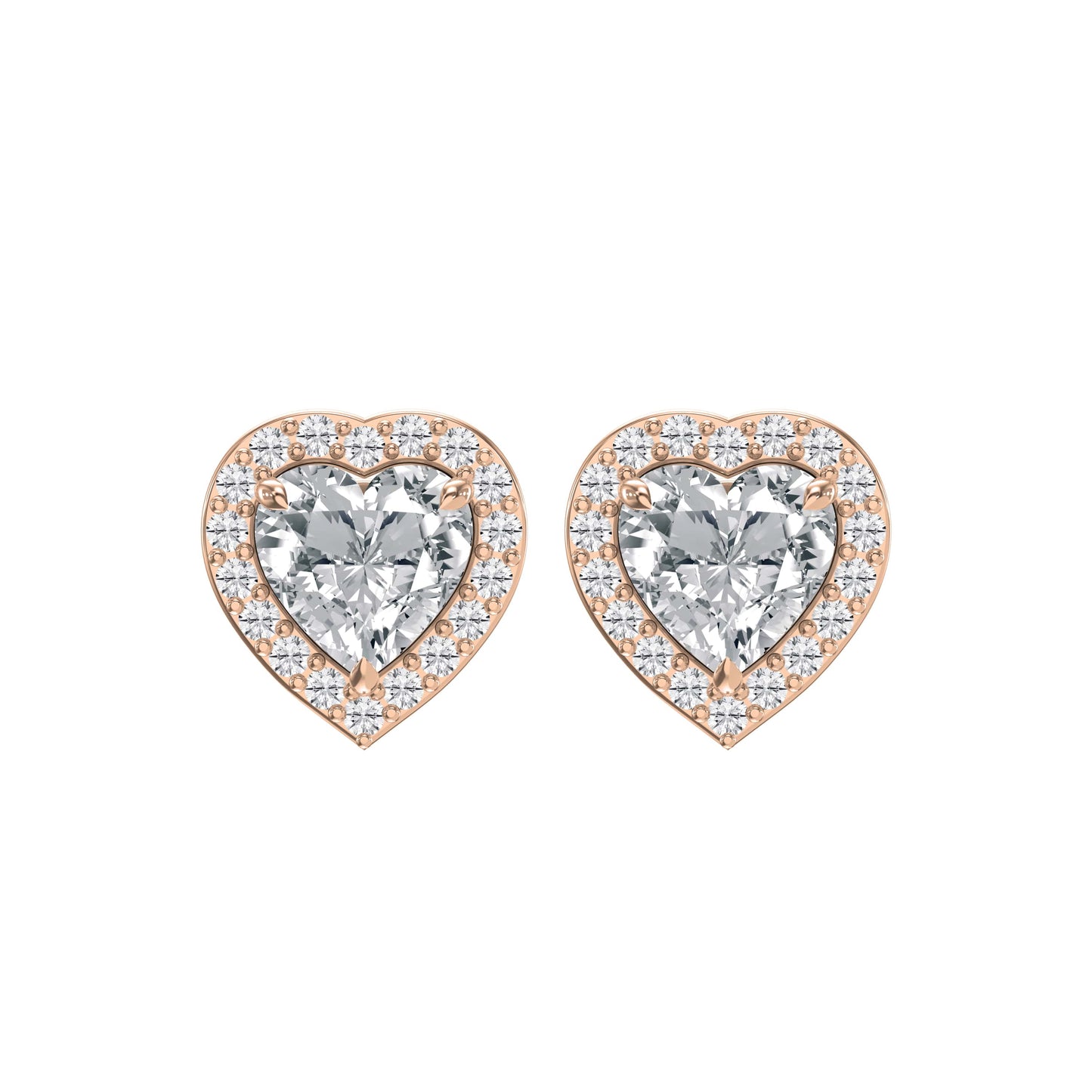 Heart Diamond Halo Design Stud Earrings