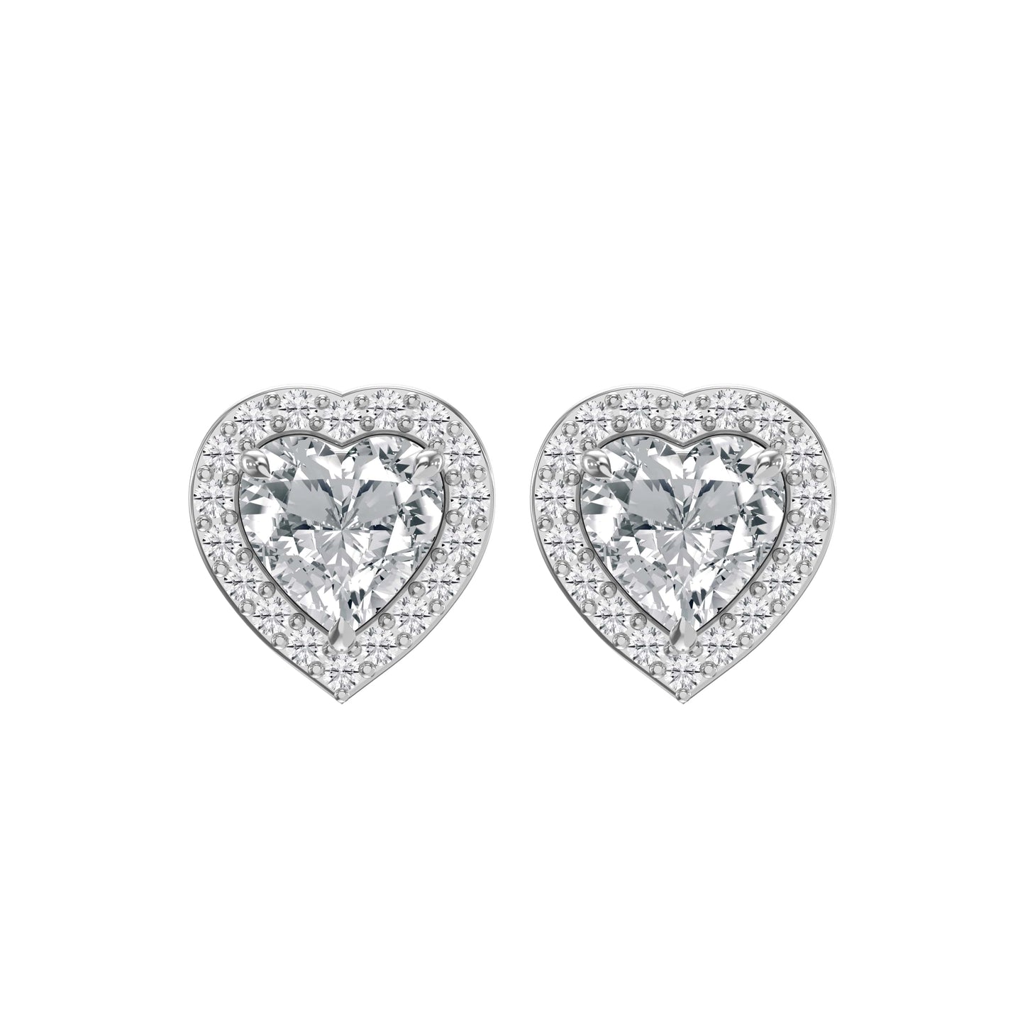 Heart Diamond Halo Design Stud Earrings