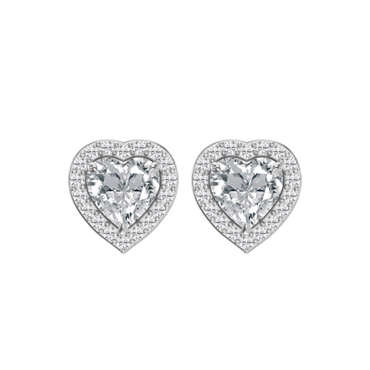 Heart Diamond Halo Design Stud Earrings