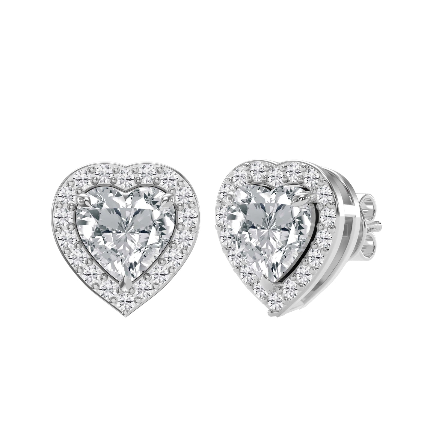 Heart Diamond Halo Design Stud Earrings