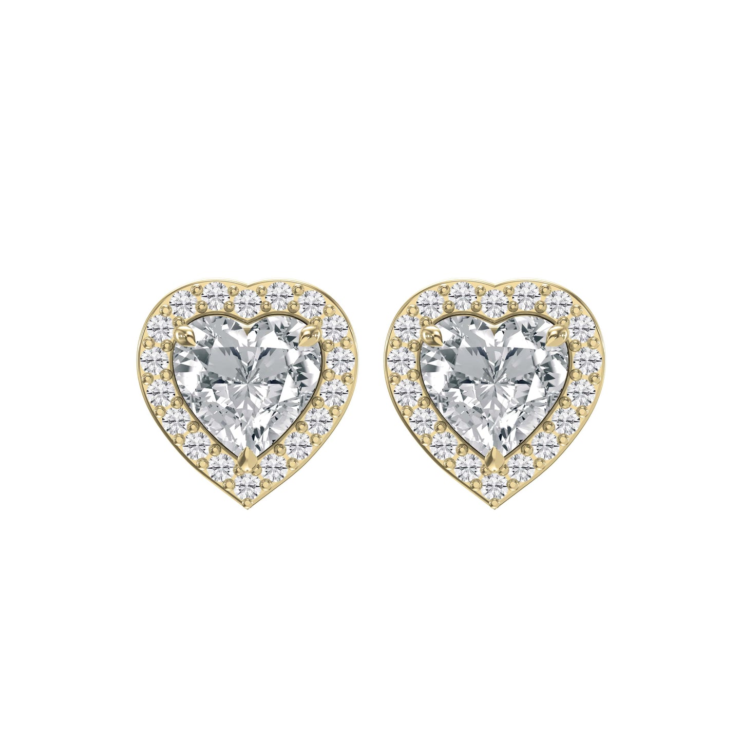 Heart Diamond Halo Design Stud Earrings