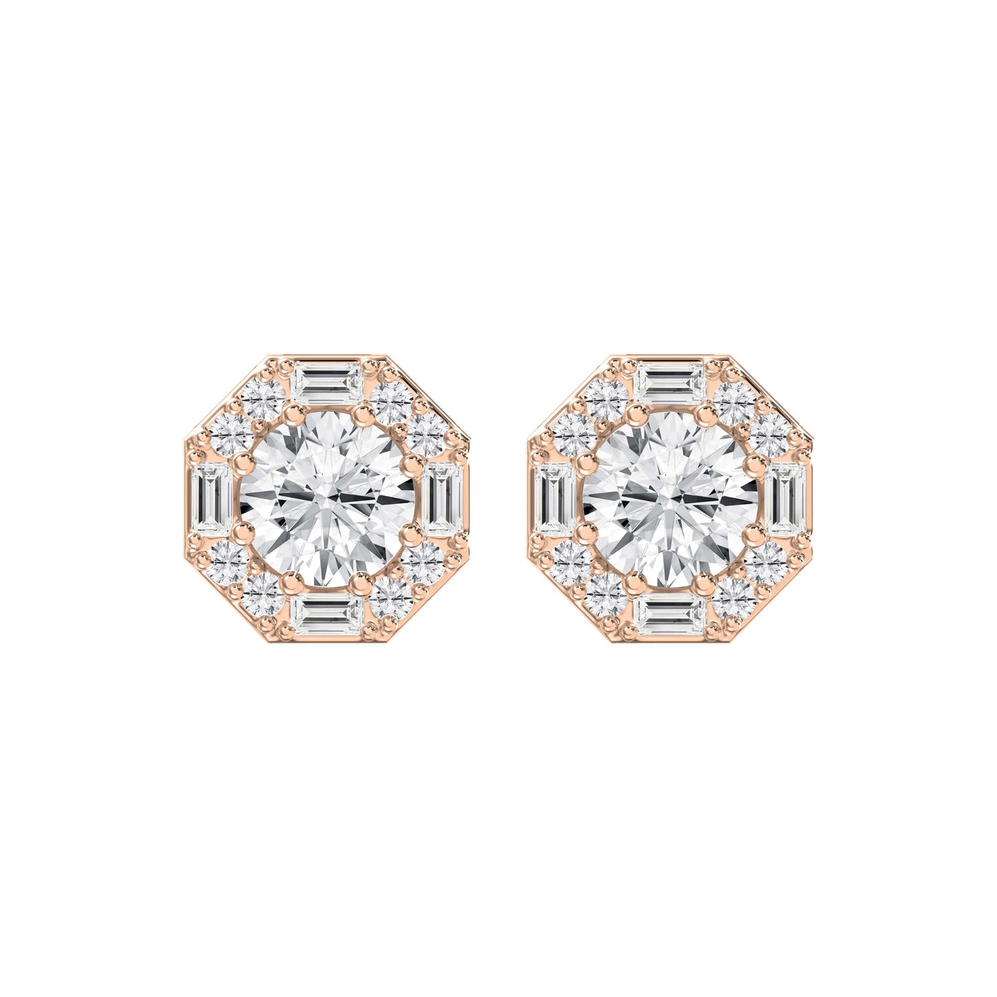Octagon Halo Diamond Stud Earring