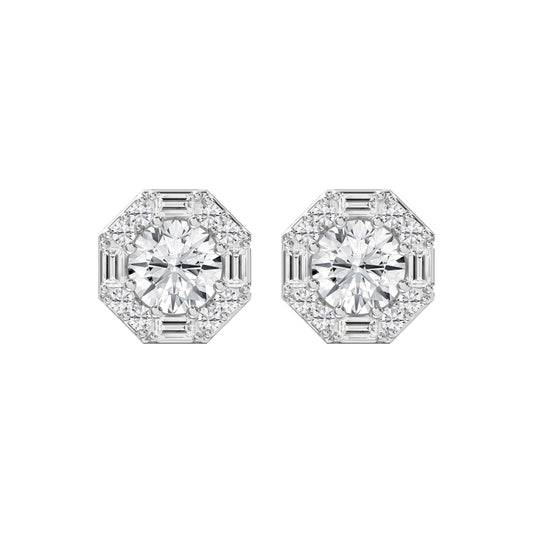Octagon Halo Diamond Stud Earring
