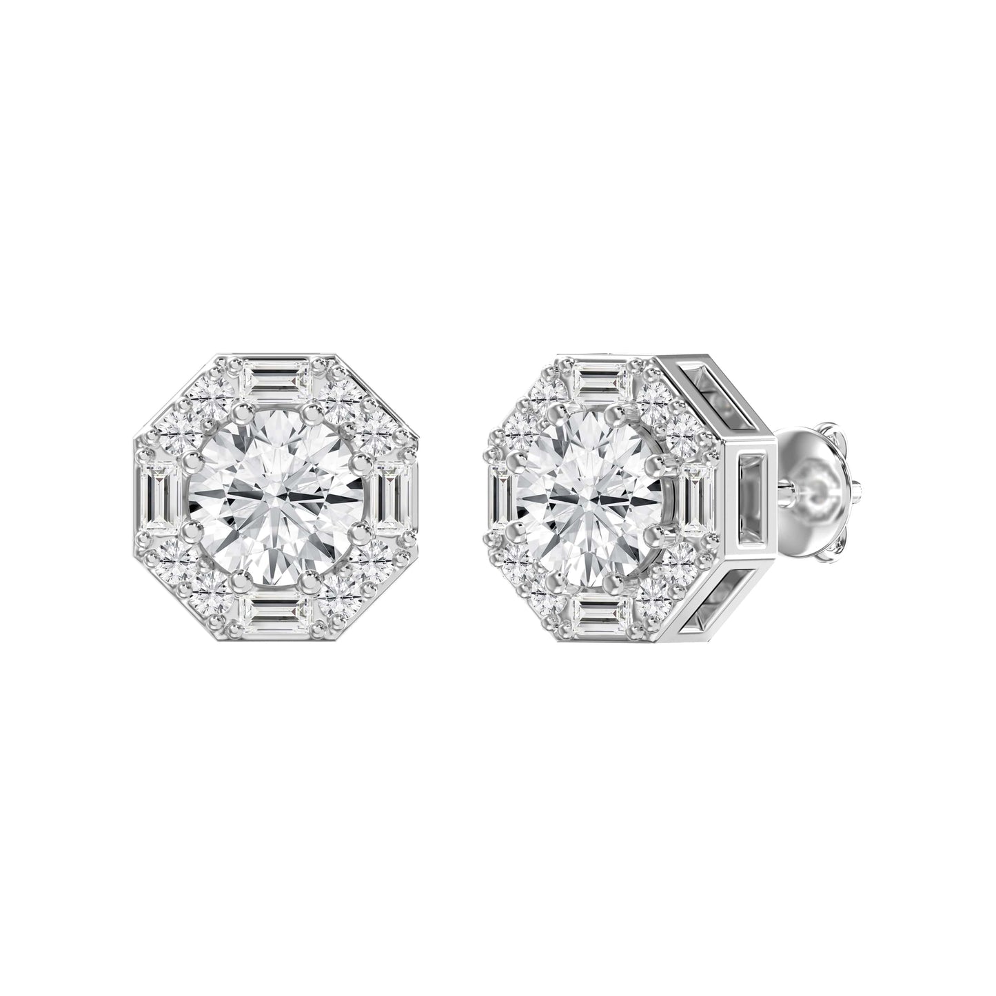 Octagon Halo Diamond Stud Earring